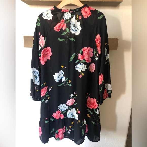Old Navy|NWT black floral chiffon long sleeve dress,ruffle hem•••Medium - Picture 6 of 11
